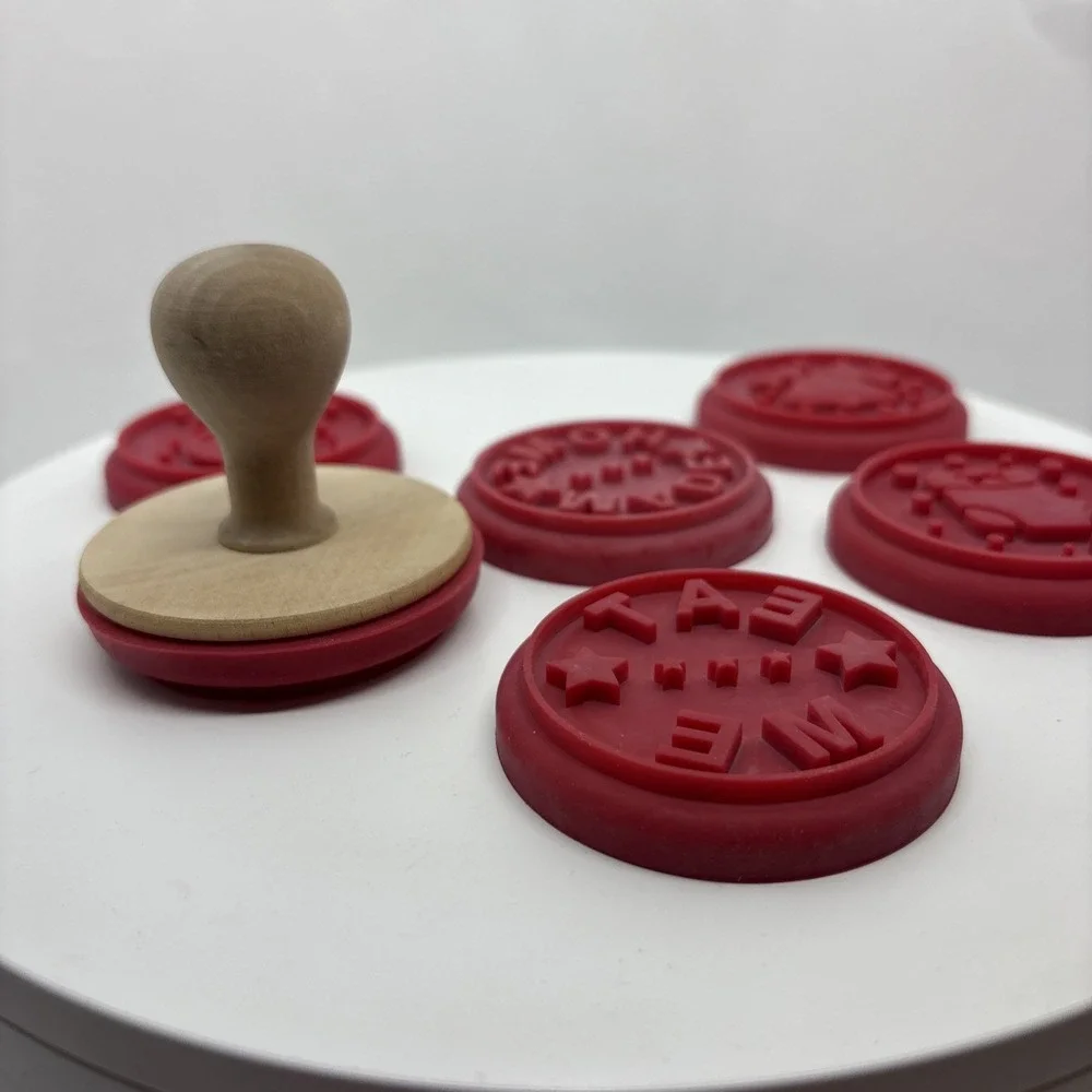 6 Wooden Rubber‎ Silicone Stamp Cookie Press Circle Holiday Home Made Christmas